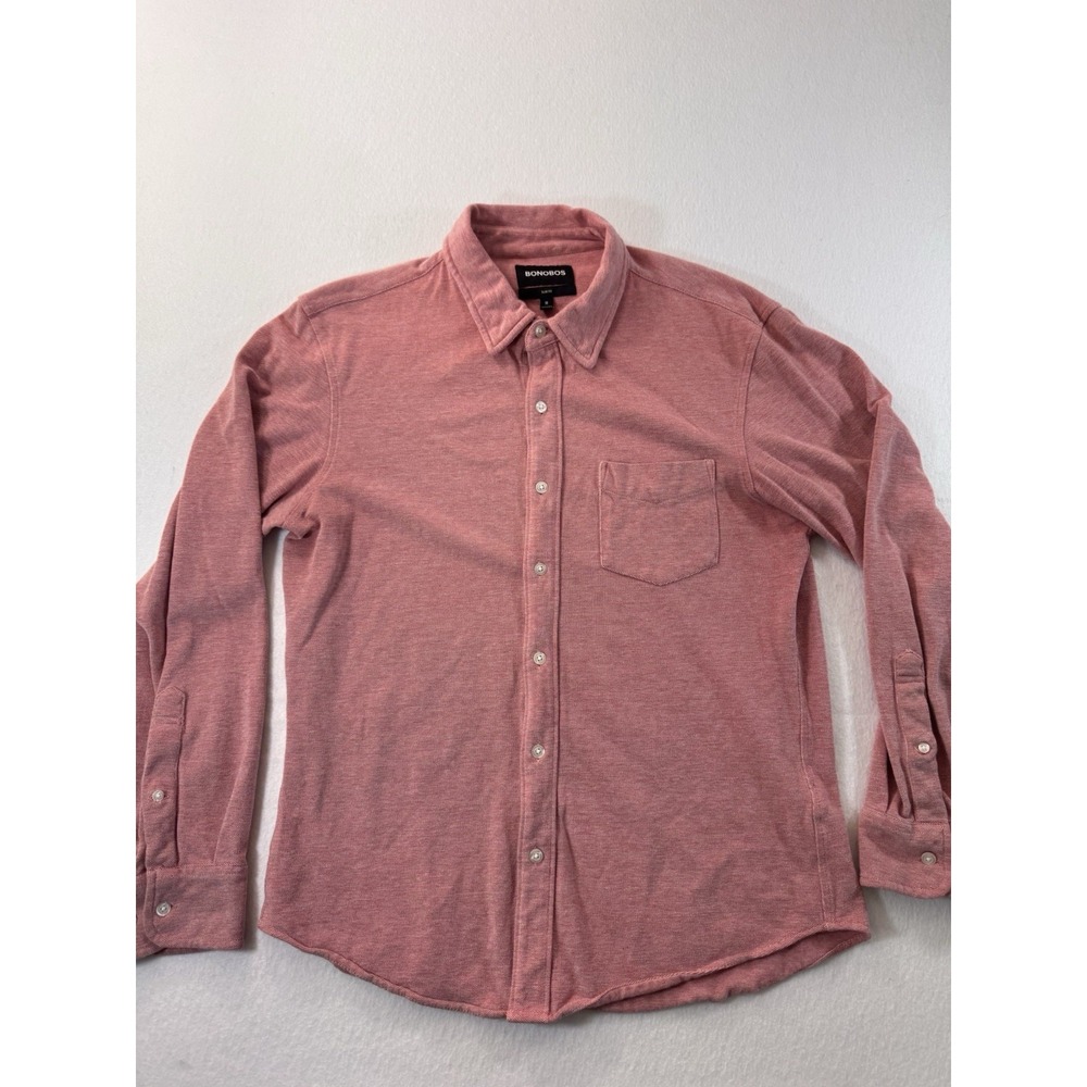 Bonobos Mens Slim Fit Long Sleeve Stretchy Everyday Button Up Heathered Red M